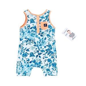 RAGS Blue Floral Short‎ Sleeveless Tank Stretchy Romper sz 6-12 months